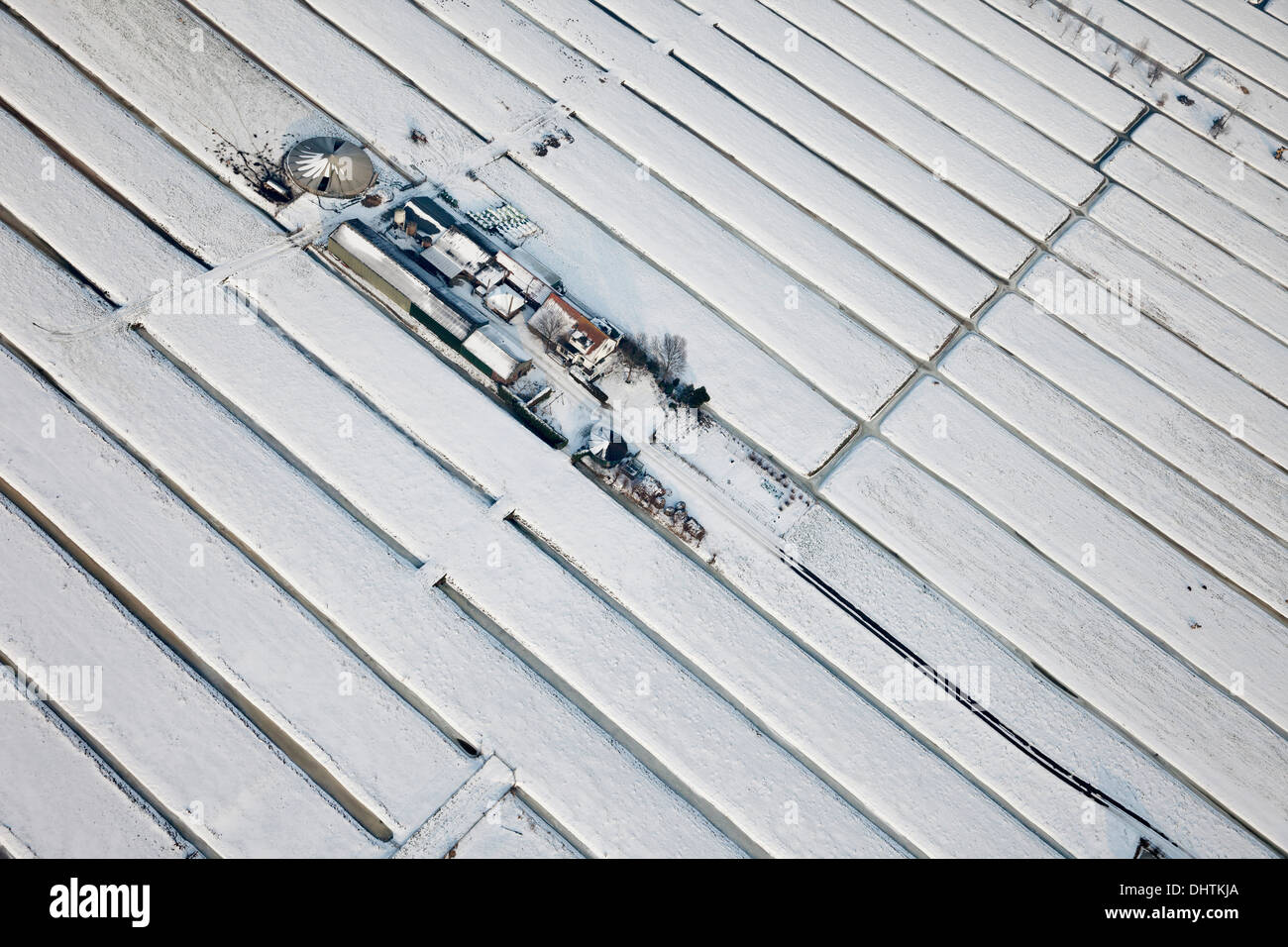 Pays-bas, Ankeveen. Ferme de polder. L'hiver. Aerial Banque D'Images