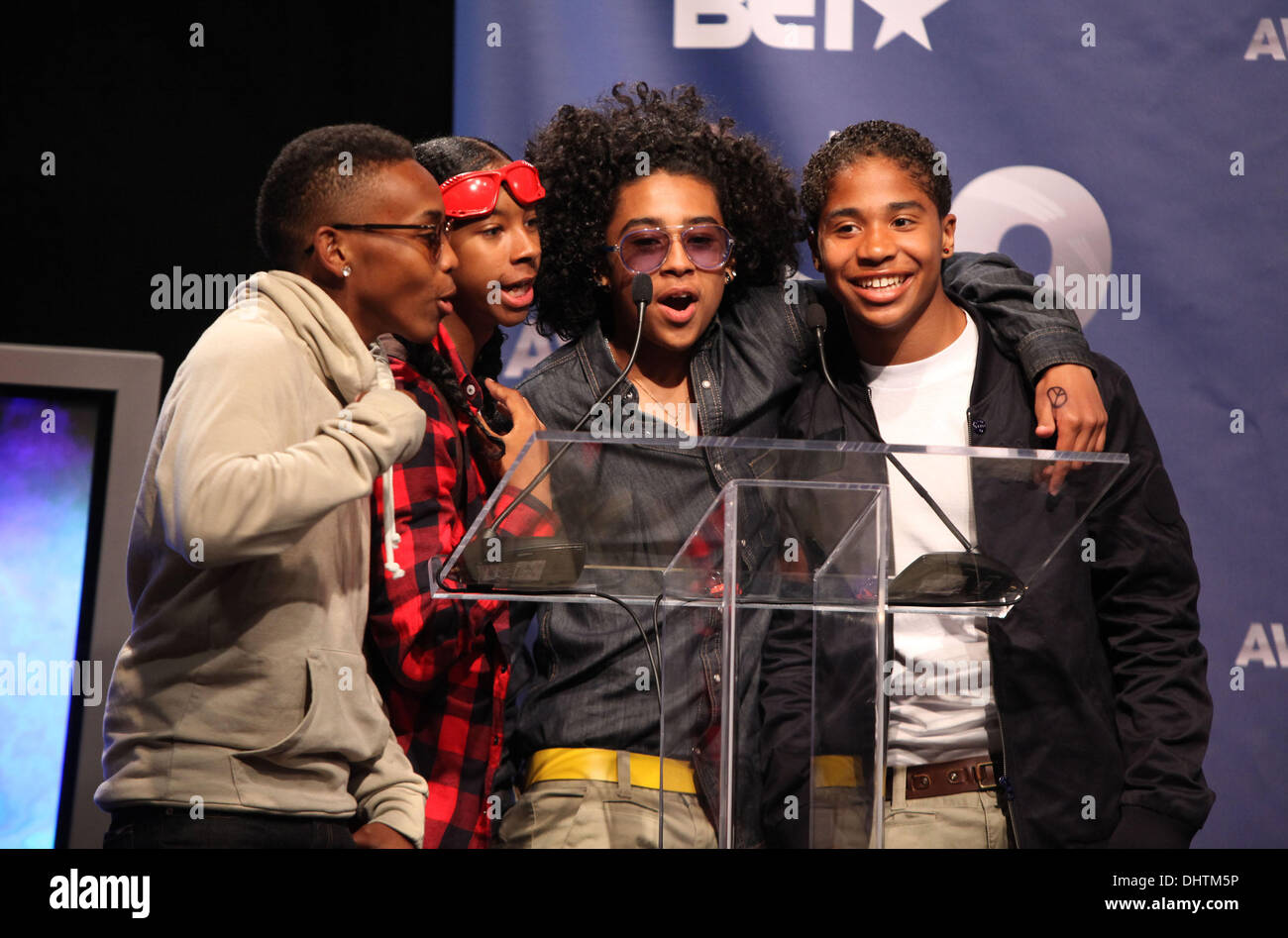 (L-R) Prodigy, Ray Ray, Princeton et Roc de la Royal R&B groupe Mindless Behavior BET Award's 12 Nominations à la conférence de presse des studios CBS New York City, USA - 22.05.12 Banque D'Images