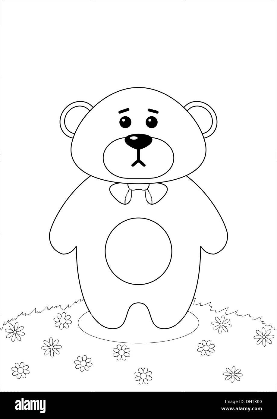 Ours en peluche sur un pré, contours Banque D'Images