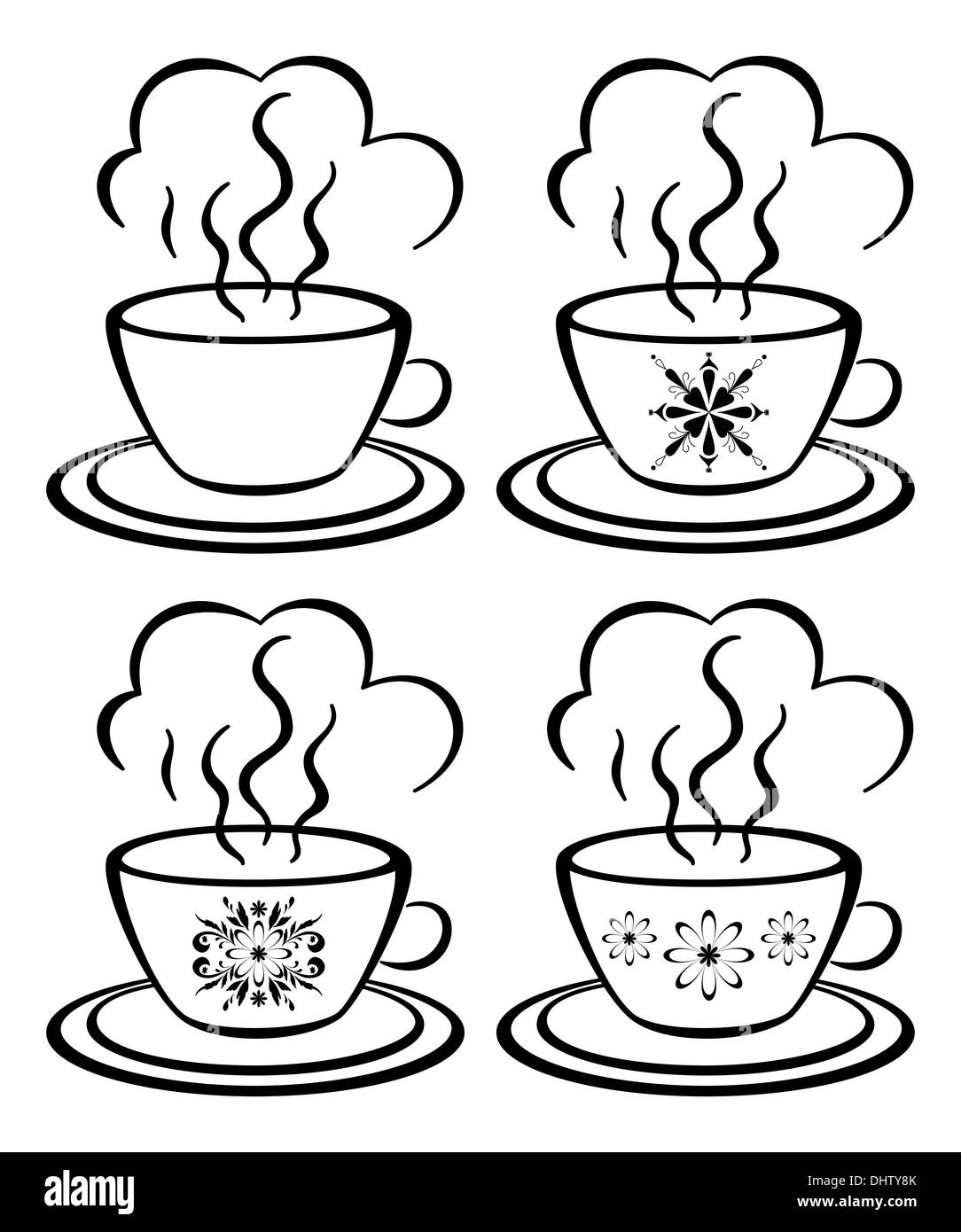 Des tasses avec un motif floral, contours Banque D'Images
