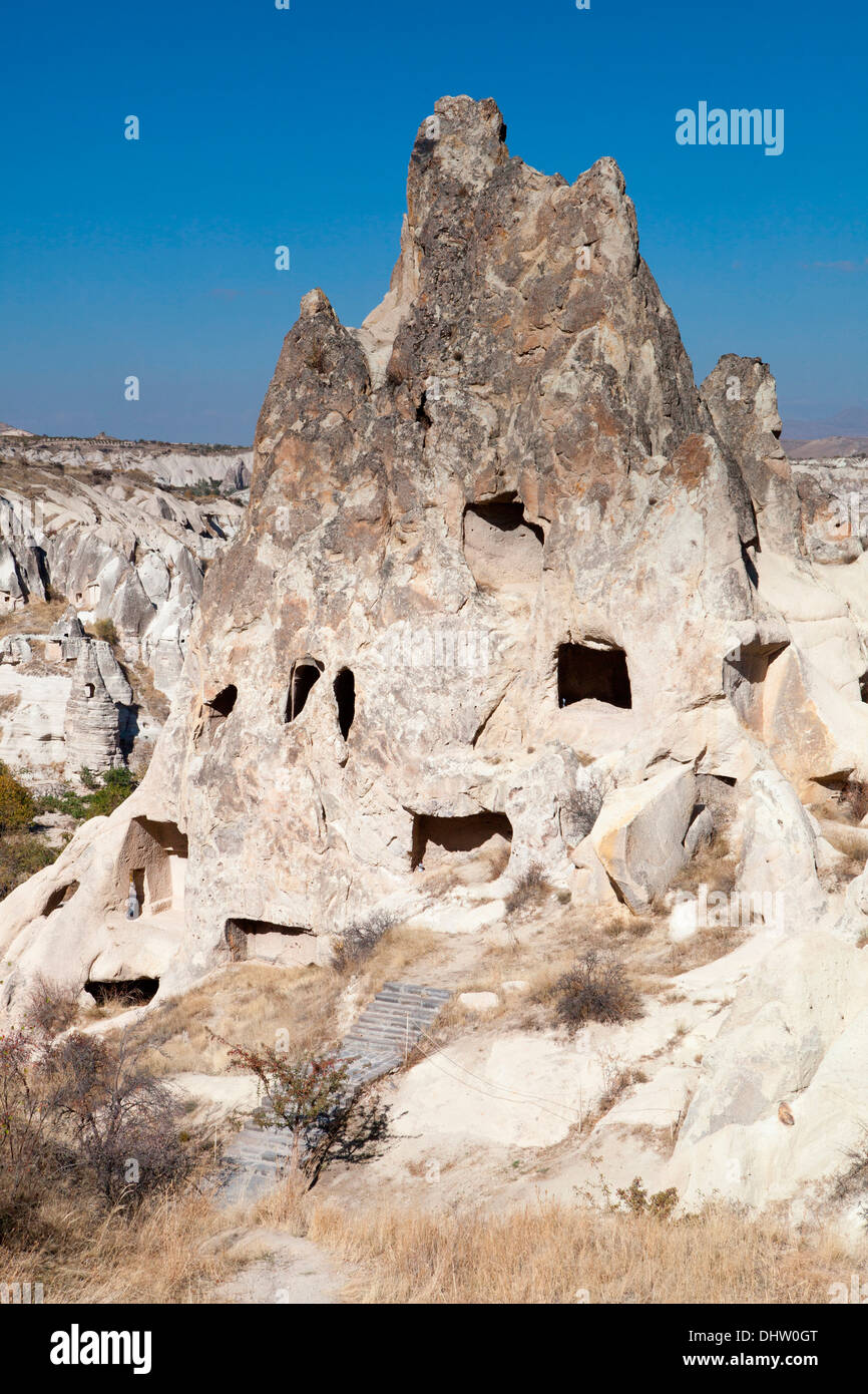 La vallée de l'églises au musée en plein air de Göreme en Cappadoce, Anatolie centrale, Turquie. Banque D'Images