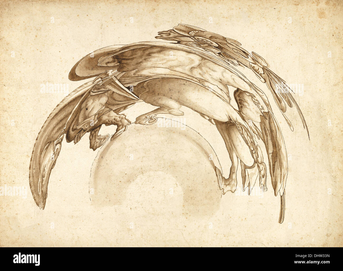 Soldat à cheval dans l'anamorphose catoptriques - par Jean Francois Niceron, ca. 1620-40 Banque D'Images