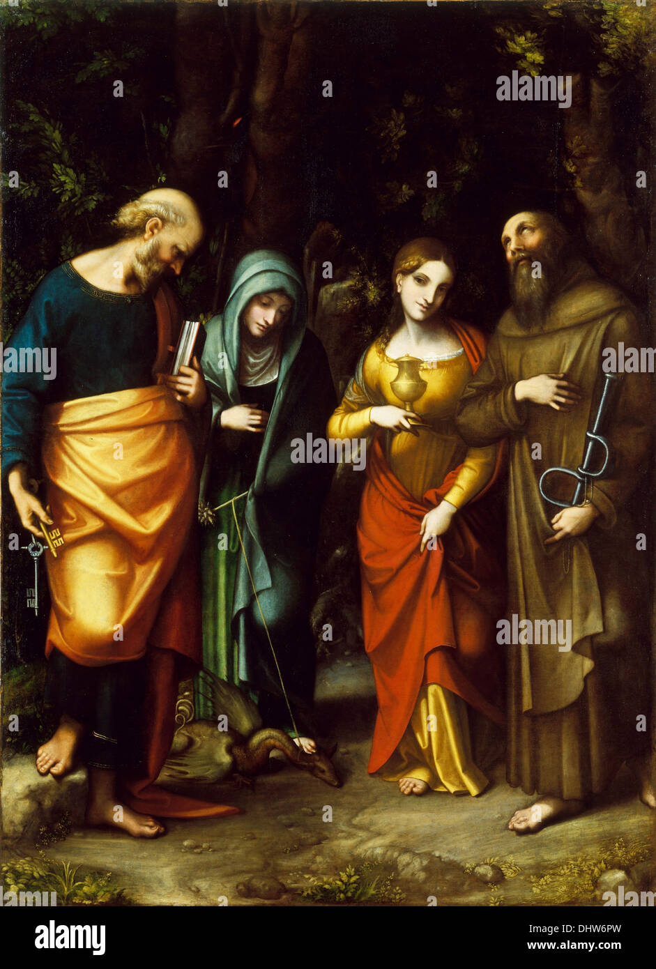Les Saints Pierre, Marthe, Marie Madeleine, et Leonard - du Corrège, vers 1500 Banque D'Images