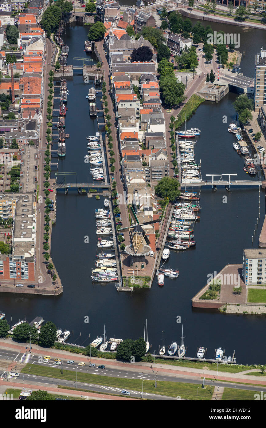 Pays-bas, Rotterdam, port historique appelé Delfshaven. Aerial Banque D'Images