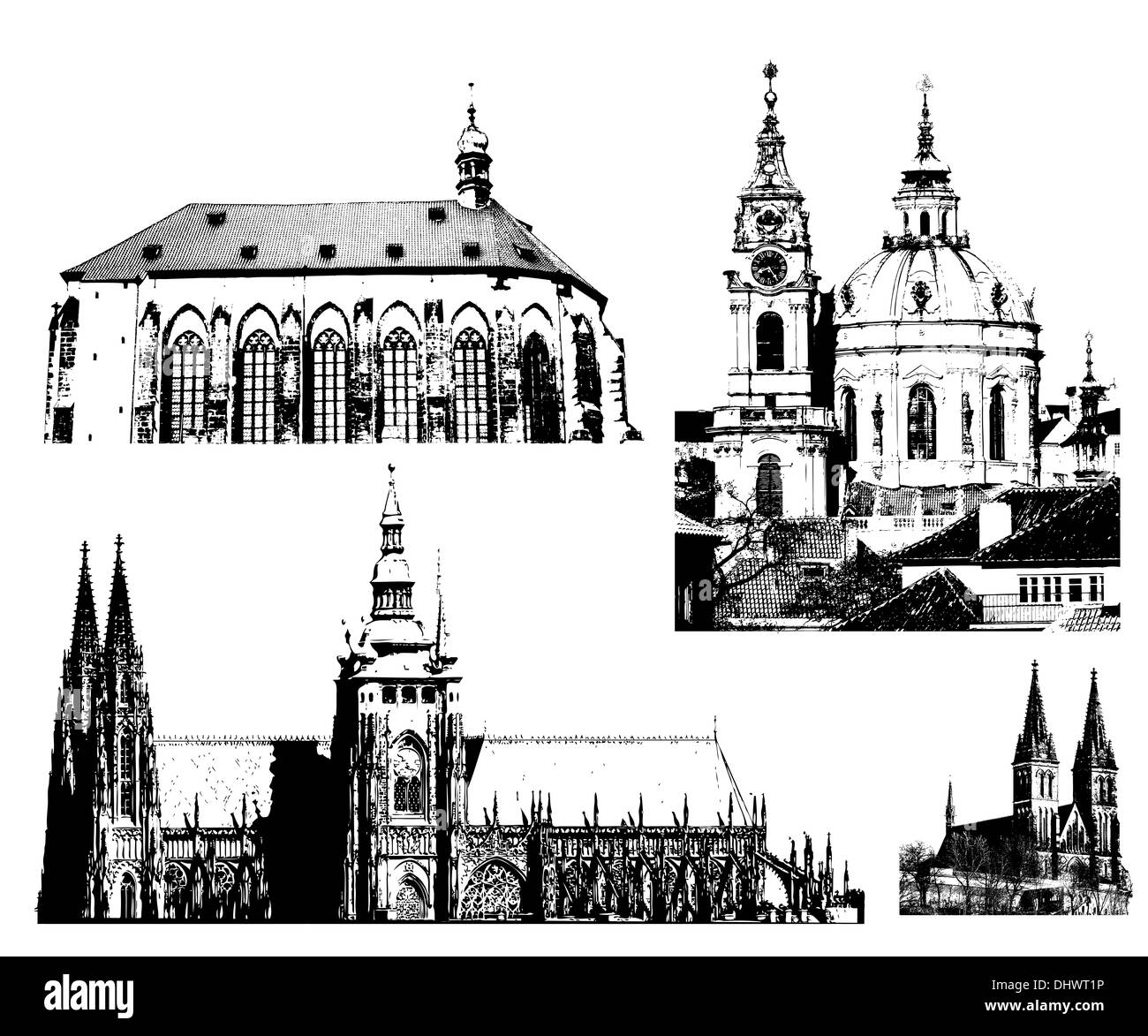 Monuments de Prague - Château de Prague, Vysehrad, Église de Saint Nicolas et l'église de la Vierge Marie de la neige Banque D'Images