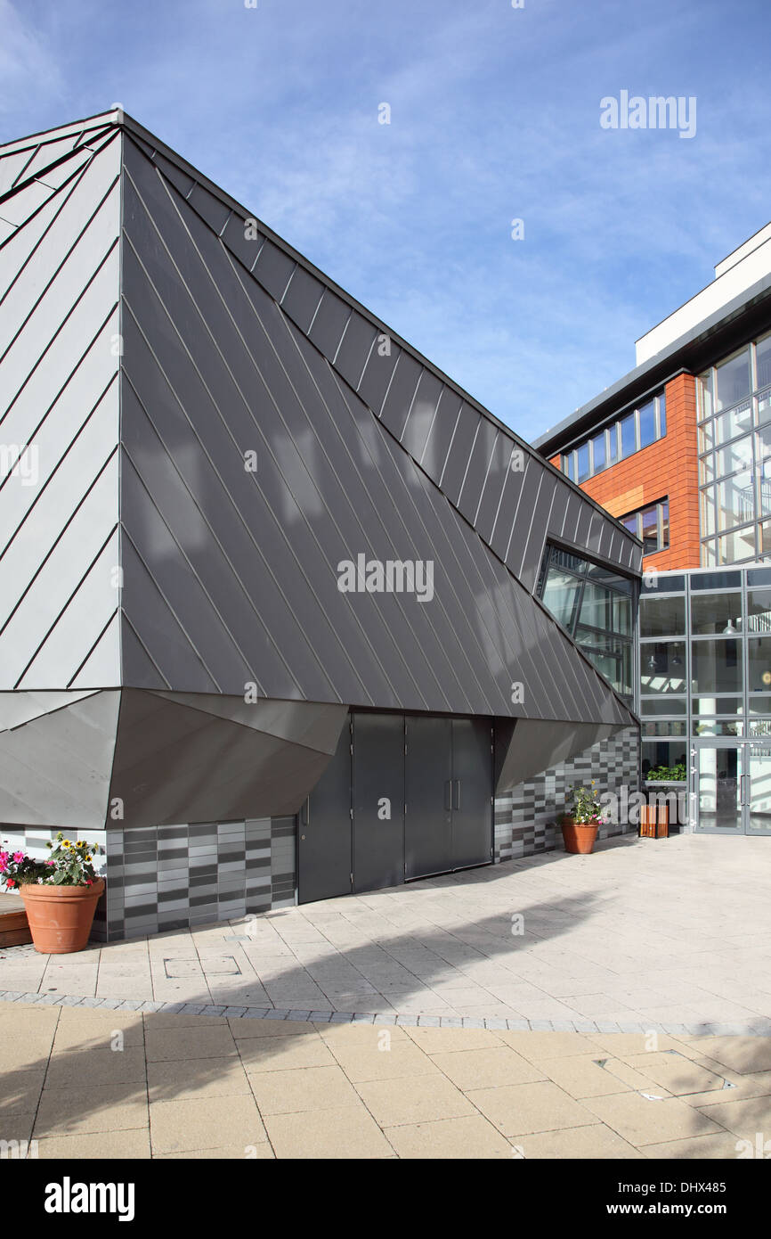 Bardage zinc utilisé à l'extérieur d'un nouveau hall d'assemblage de l'école à Pimlico Academy dans le centre de Londres Banque D'Images