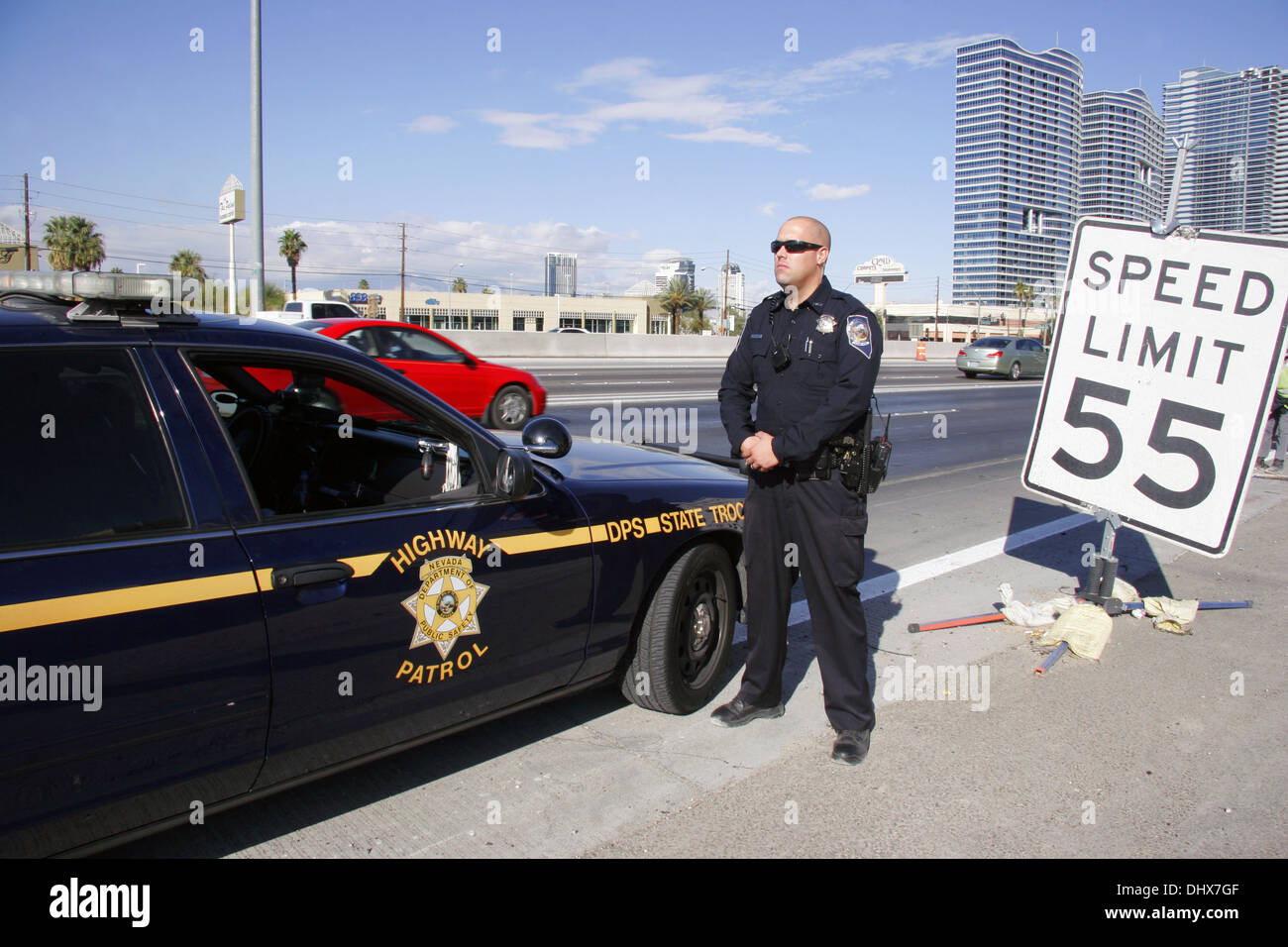 La Police d'État du Nevada State Trooper, agent de la patrouille routière, Las Vegas, Nevada, USA Banque D'Images