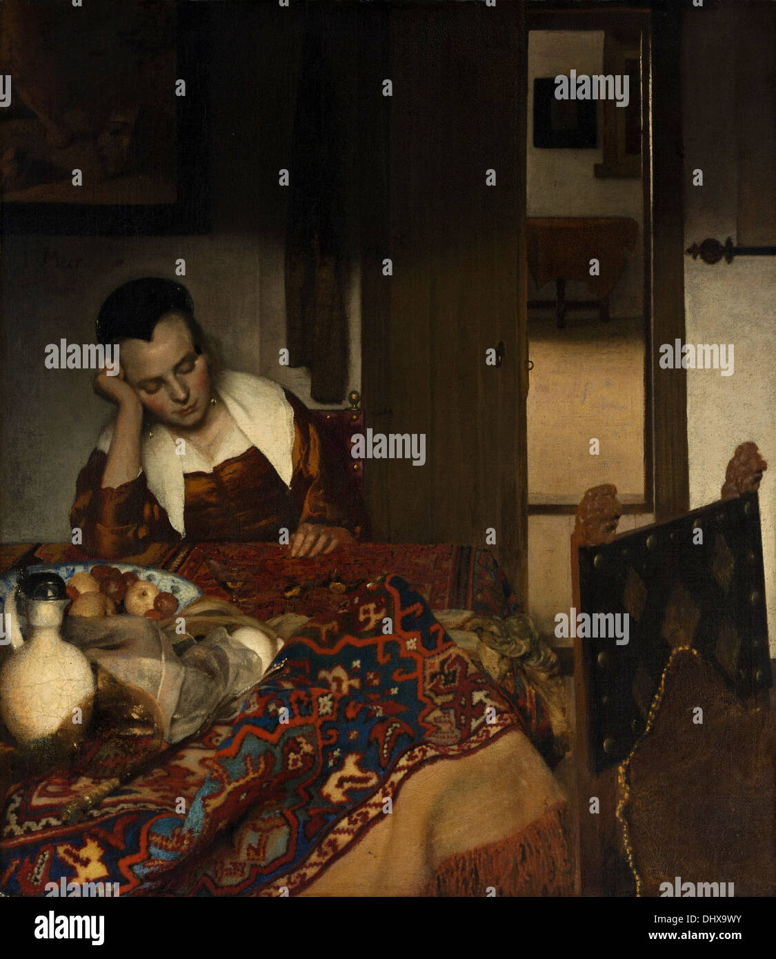Une femme endormie - par Johannes Vermeer, 1657 Banque D'Images