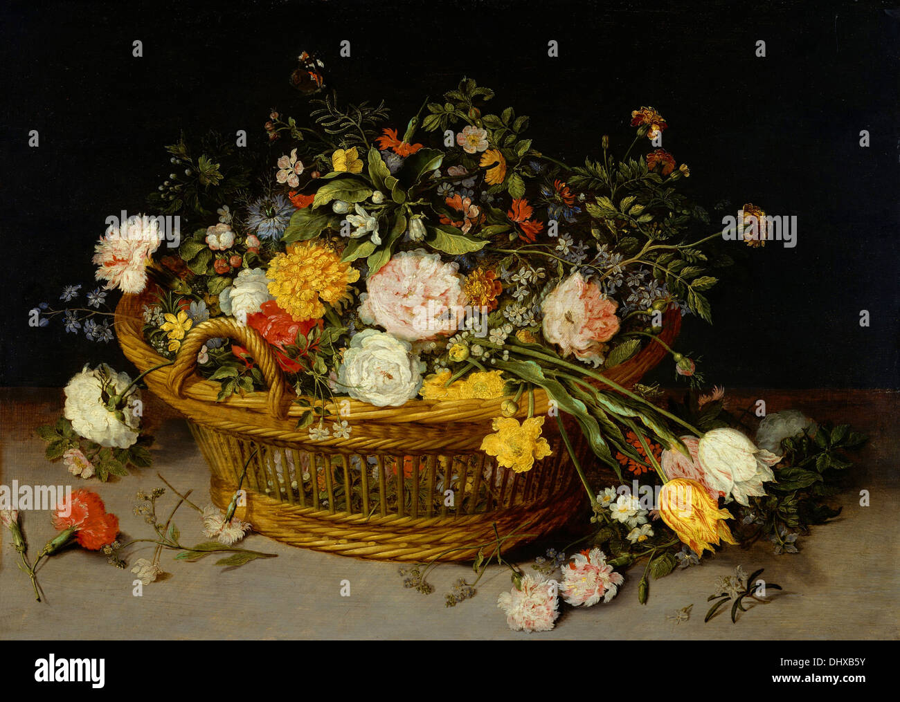 Un panier de fleurs - par Jan Brueghel le Jeune, 1620 Banque D'Images