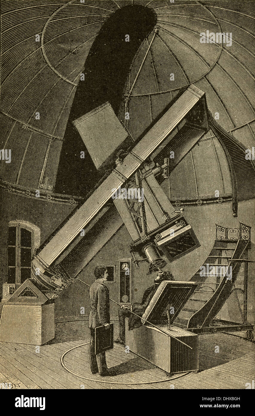 1897 gravure, télescope photographique (14 pouces et 11 pieds d'ouverture focus) de l'Observatoire de Paris. Banque D'Images