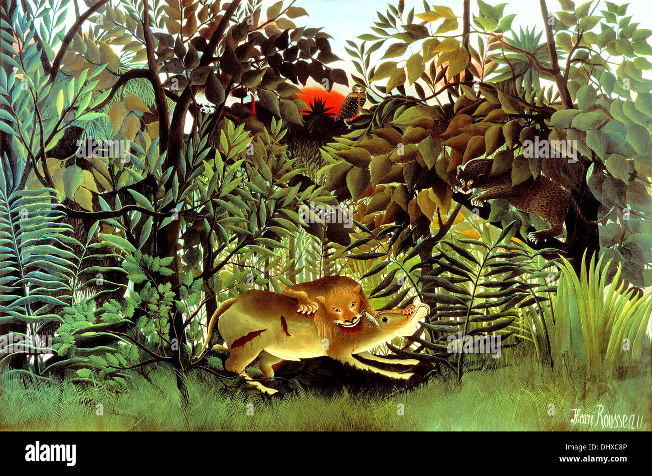Le lion affamé se jette sur l'Antilope - par Henri Rousseau, 1905 Banque D'Images
