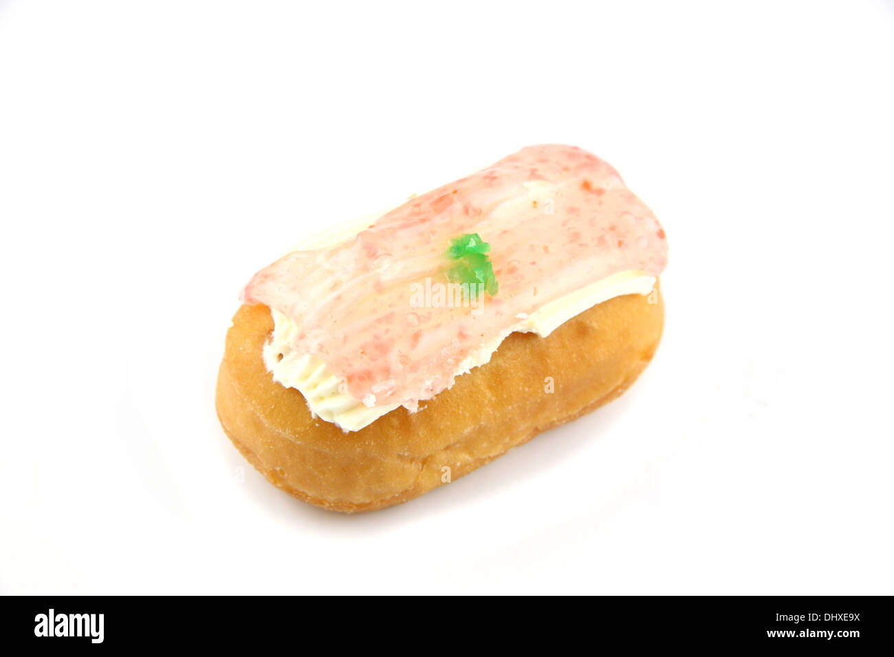 Donuts Sushi couleur rose sur fond blanc. Banque D'Images