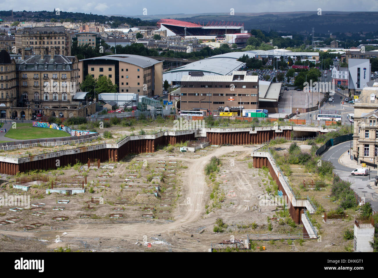 Site du projet de Westfield Shopping Mall, Bradford, West Yorkshire. Le site a été effacé par la fin de 2006. Banque D'Images