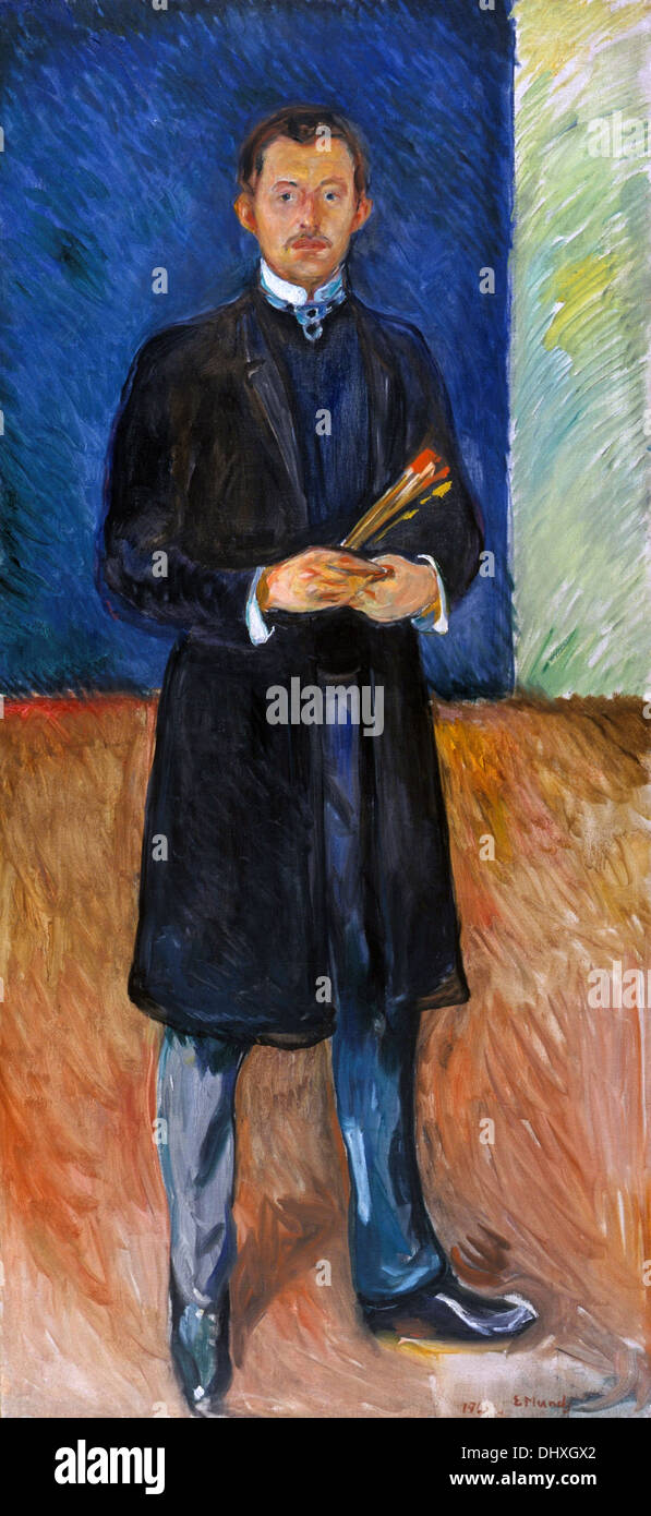 Autoportrait avec des pinceaux - d'Edvard Munch, 1904 Banque D'Images