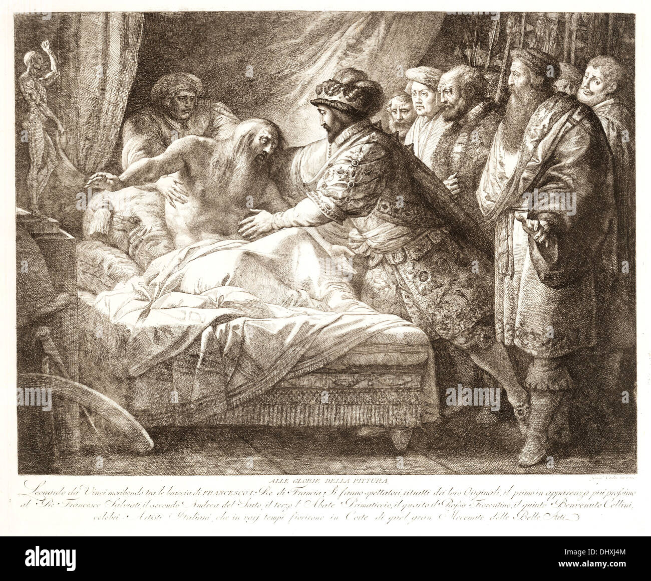 Allégorie de la peinture ( la mort de Leonardo da Vinci ) - par Giuseppe Cades, ca. 1780-99 - Editorial uniquement. Banque D'Images