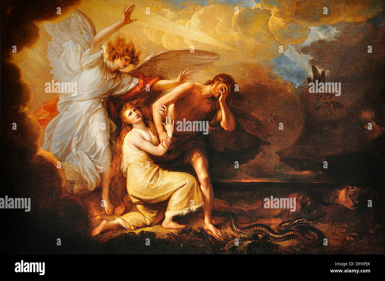 L'expulsion d'Adam et Eve du Paradis - par Benjamin West, 1791 Banque D'Images