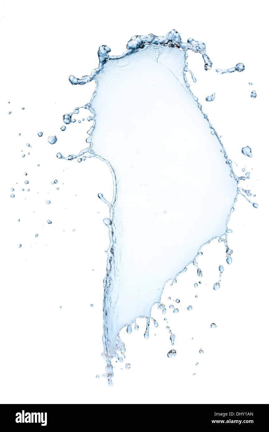Blue Water Splash isolé sur fond blanc Banque D'Images