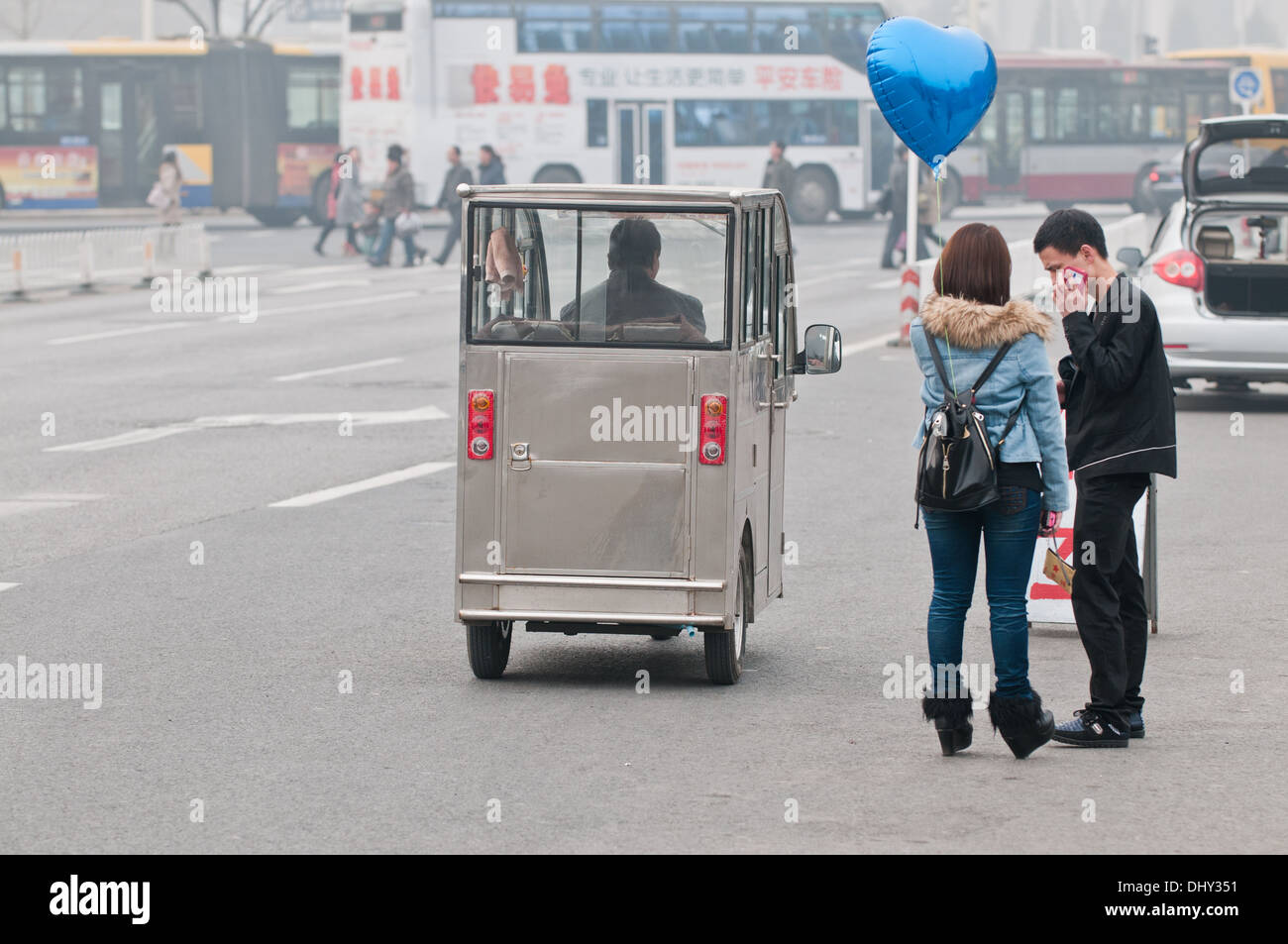 Rickshaw moto trois roues à Beijing, Chine Banque D'Images