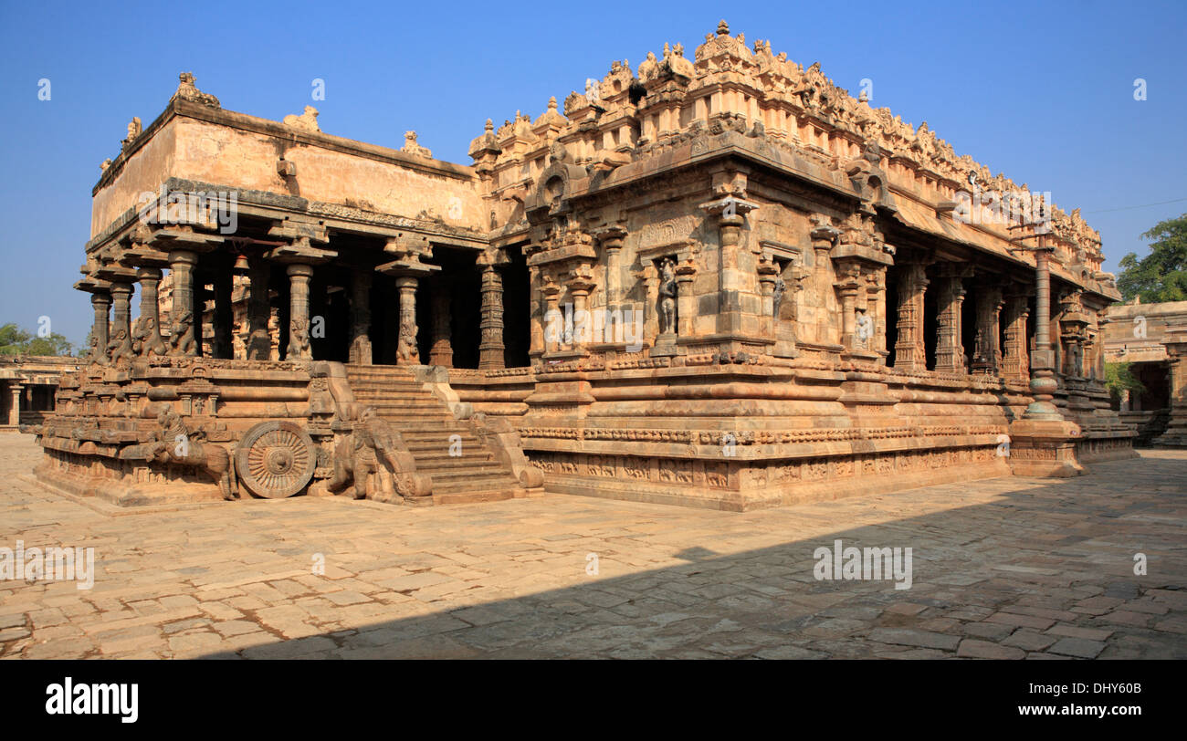 Temple d'Airavatesvara (12ème siècle), Darasuram, Tamil Nadu, Inde Banque D'Images