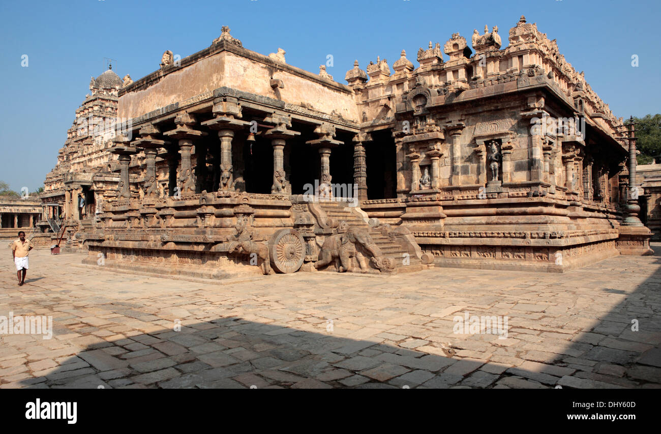 Temple d'Airavatesvara (12ème siècle), Darasuram, Tamil Nadu, Inde Banque D'Images
