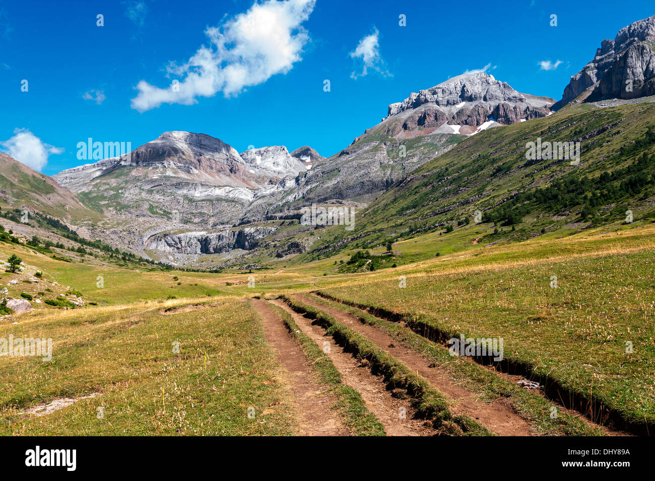Chemin le long de la haute montagne dans les Pyrénées espagnoles Banque D'Images