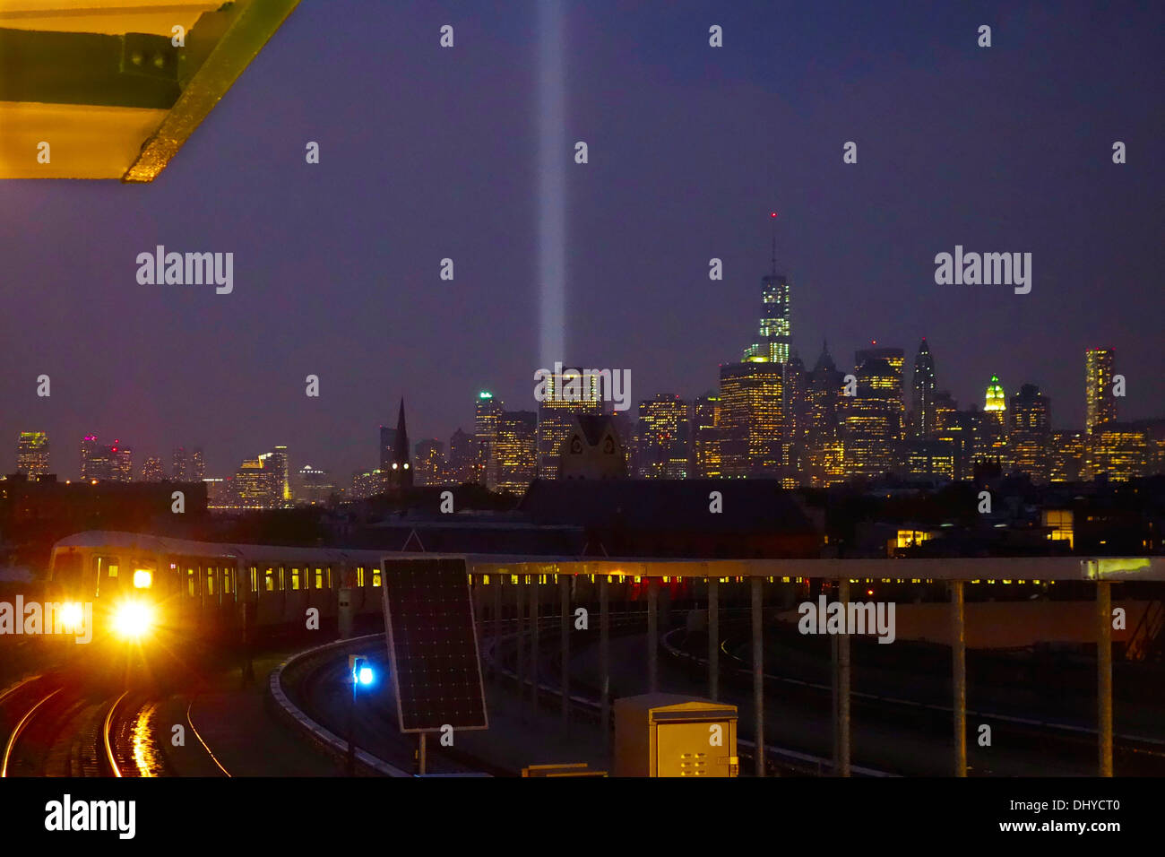 La lumière bleue 911 hommage à ground zero New York City Banque D'Images