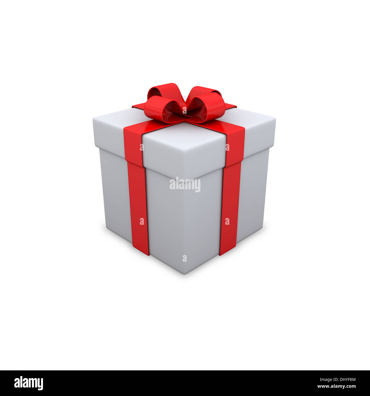 Boîte cadeau présent blanc isolé Banque D'Images