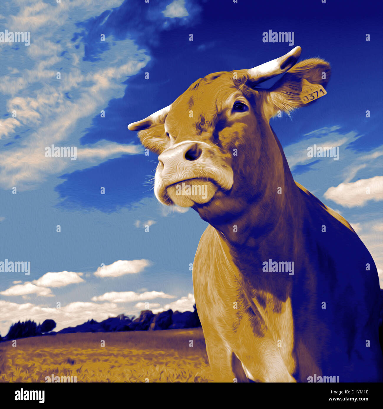 Portrait de vache dans un style pop-art. Portrait de vache façon Pop Art. Banque D'Images