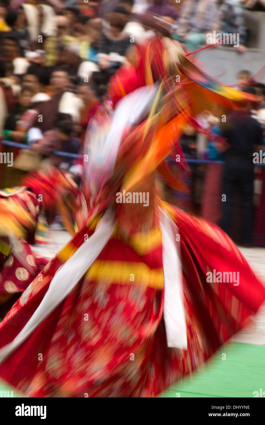 Le Bhoutan, Thimphu Dzong, Tsechu annuel, la danse des trois types de pelage d'Gingsum Ging Banque D'Images