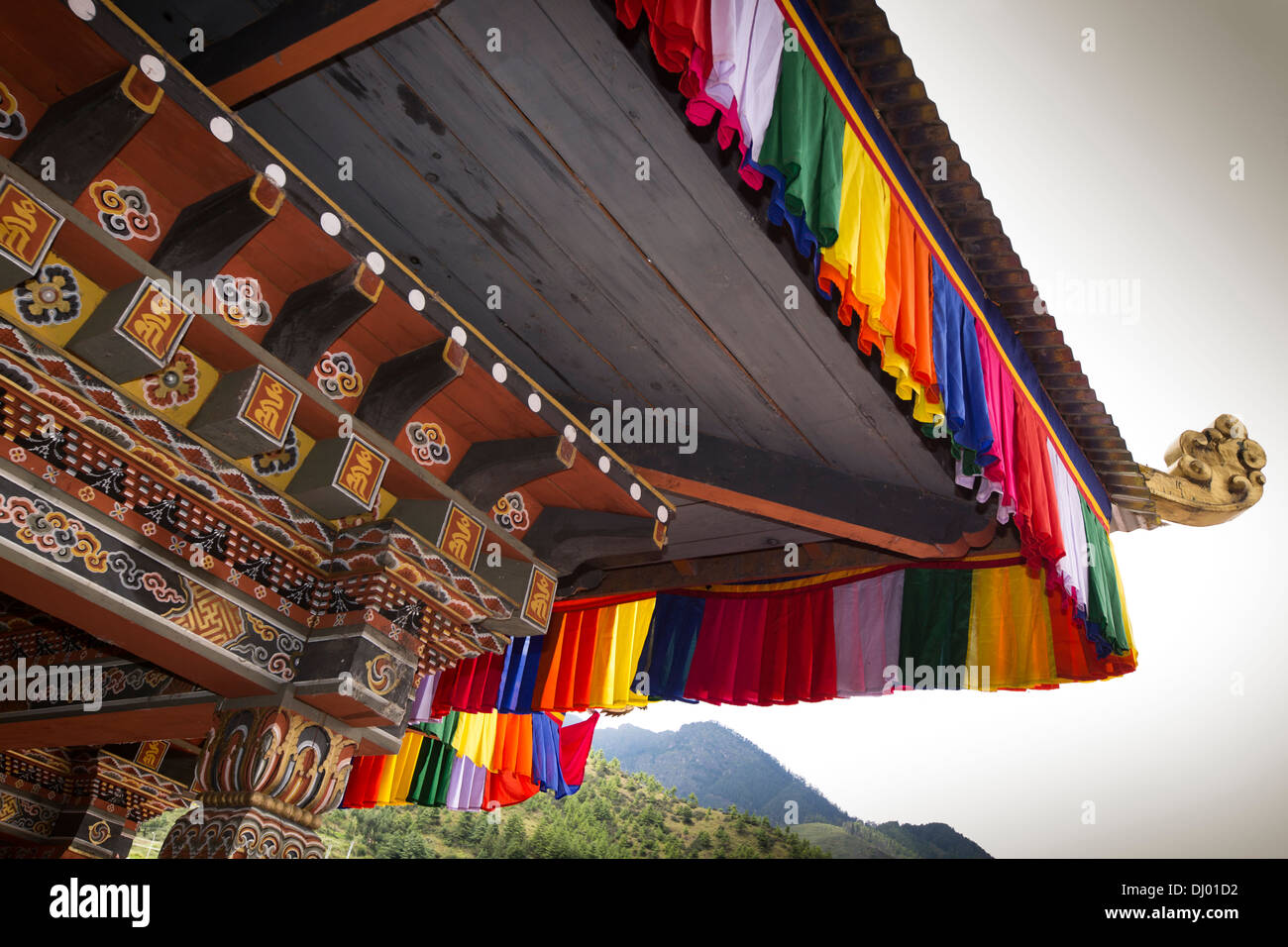 Le Bhoutan, Thimphu Dzong, Tsechu annuel richement décoré, peint l'abbé balcon Banque D'Images