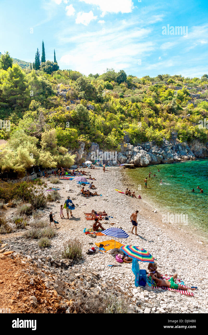 Vaja plage près de Vela Luka sur l'île de Korcula, Croatie Banque D'Images