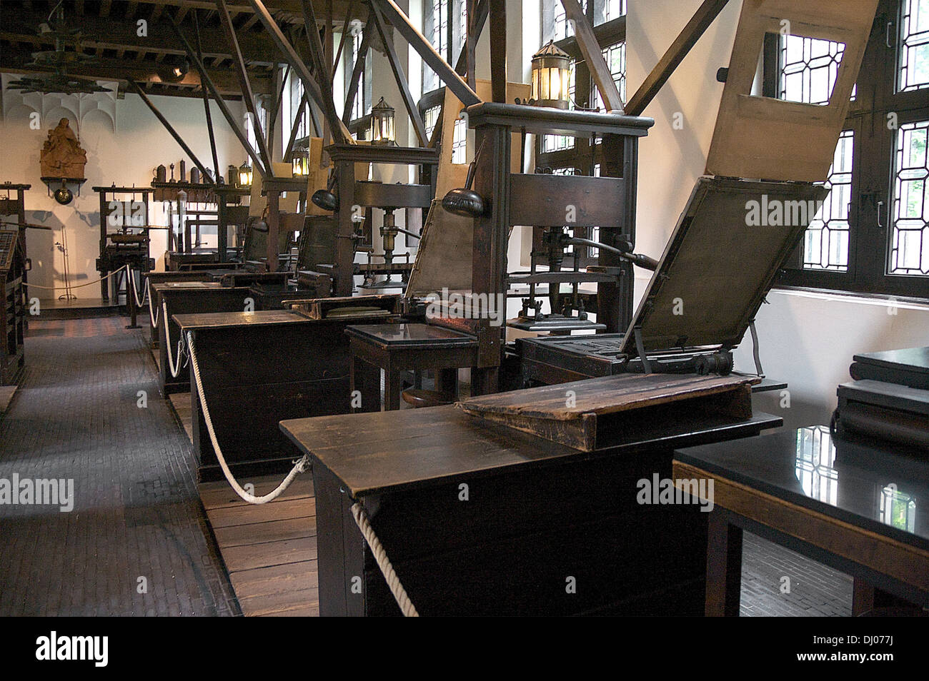 La salle d'impression au Musée Plantin-Moretus, centre d'une famille d'Anvers et d'impression de l'empire d'édition Banque D'Images