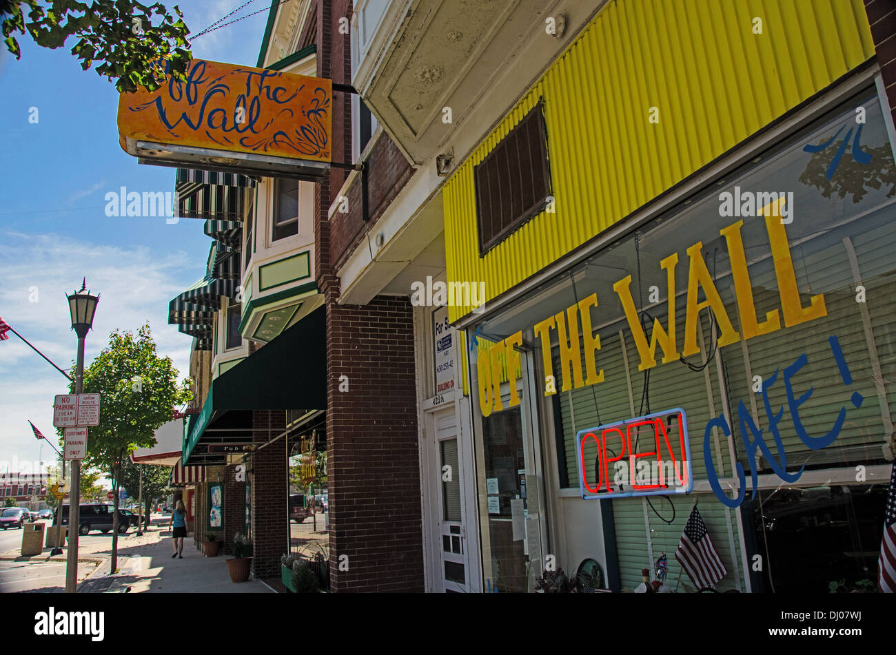 Sur le mur Cafe, un restaurant populaire en Rochelle, Illinois, une ville le long de la Lincoln Highway Banque D'Images