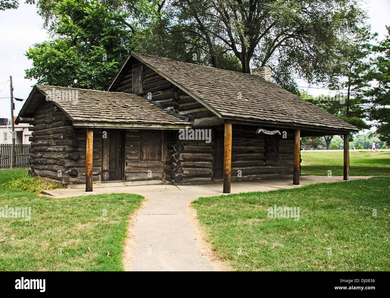 Vieux Settlers' Log Cabin in Dixon, l'Illinois, une ville le long de la Lincoln Highway Banque D'Images