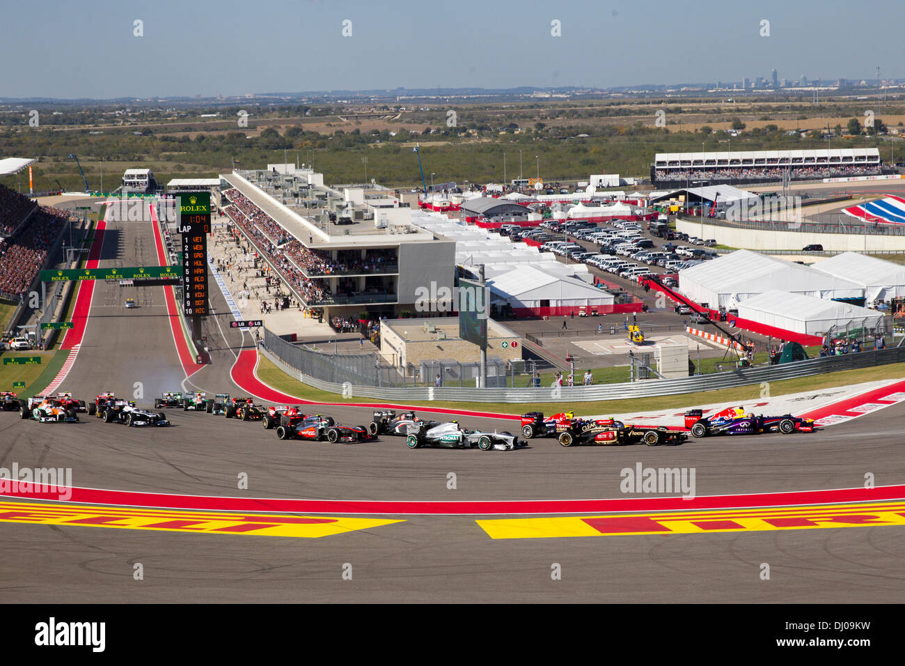 Le premier tour de la Formule 1 United States Grand Prix sur le circuit des Amériques la voie près de Austin, TX. Banque D'Images