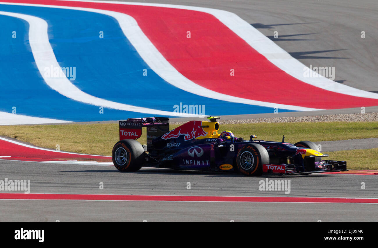 Mark Webber de Red Bull Infiniti la Formule 1 United States Grand Prix sur le circuit des Amériques la voie près de Austin, TX Banque D'Images