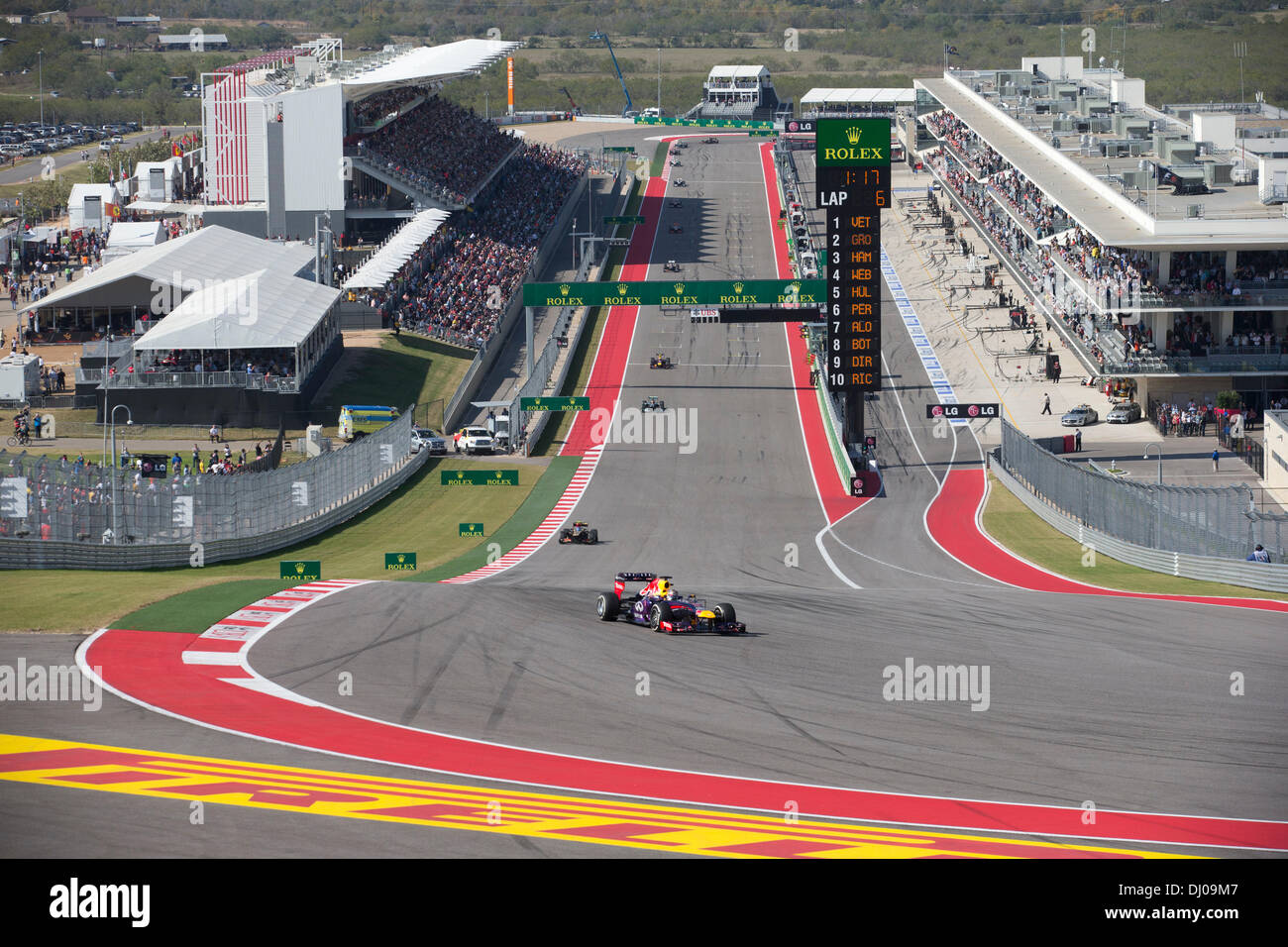 Chef de Sebastian Vettel Red Bull sur un tour au cours de la Formule 1 United States Grand Prix sur la piste près de Austin, TX. Banque D'Images
