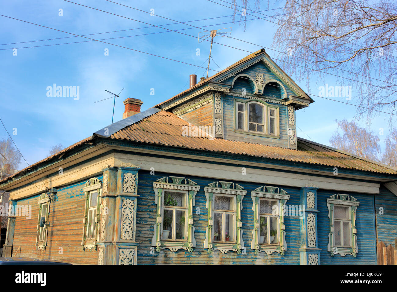 Vieille maison de bois, Balakhna, région de Nijni-Novgorod, Russie Banque D'Images
