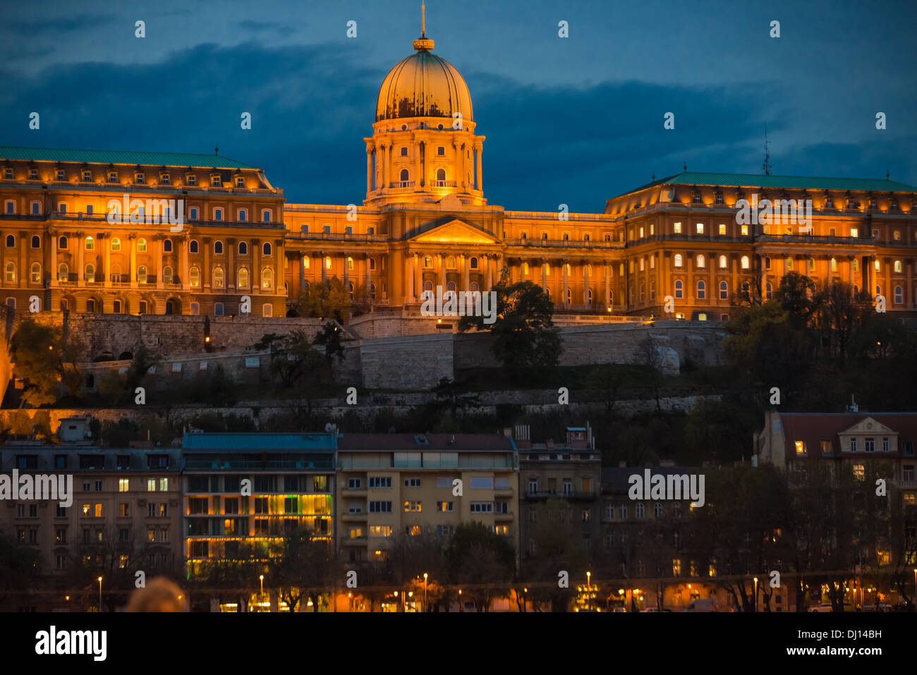 Château de Buda sur la rive du Danube dans la nuit Banque D'Images