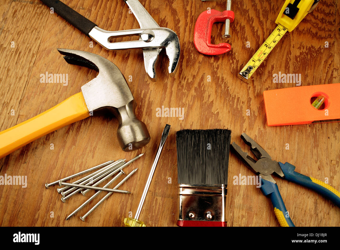 Outils de travail sur bois assortis Banque D'Images