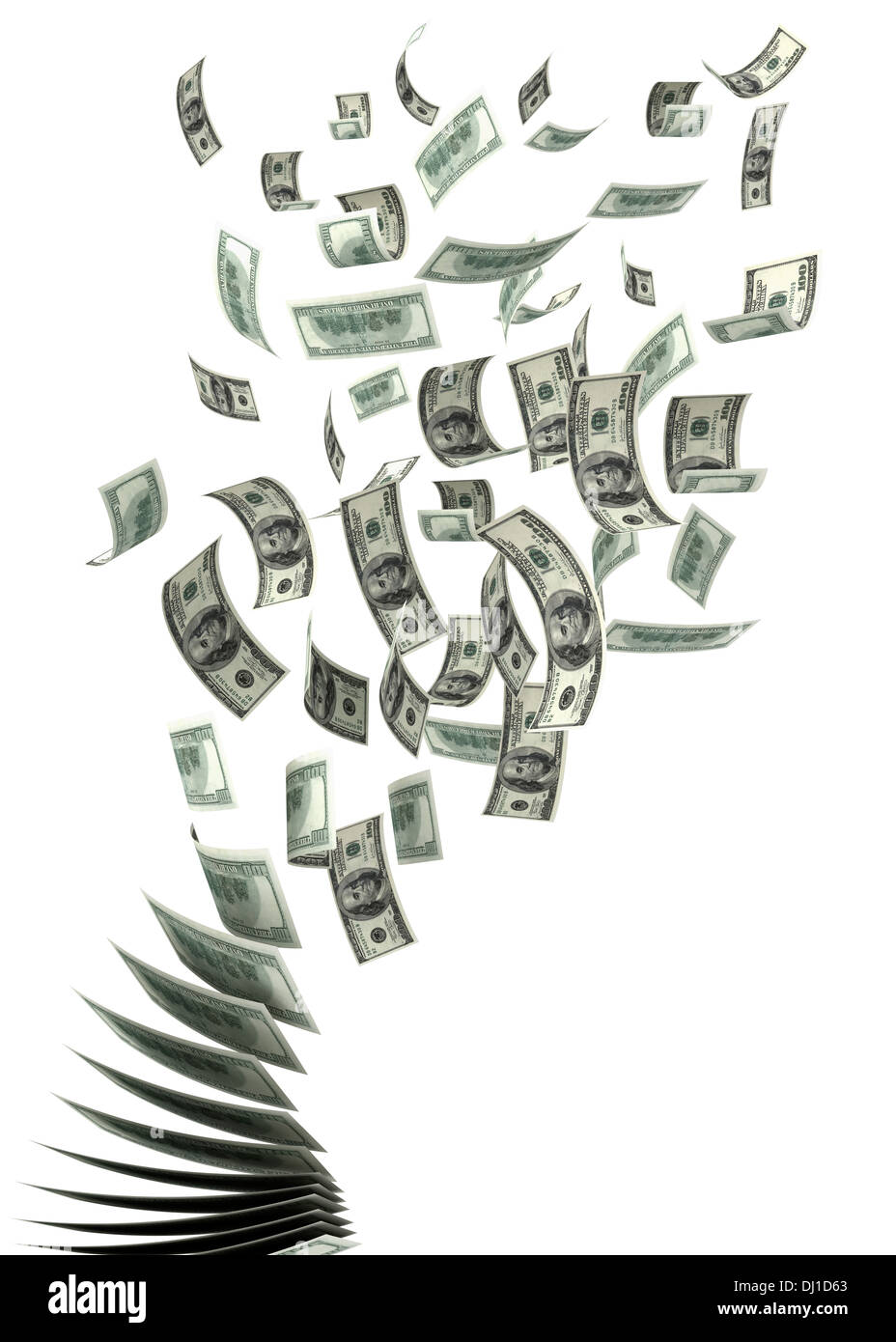Flying Dollars (isolé avec clipping path) Banque D'Images