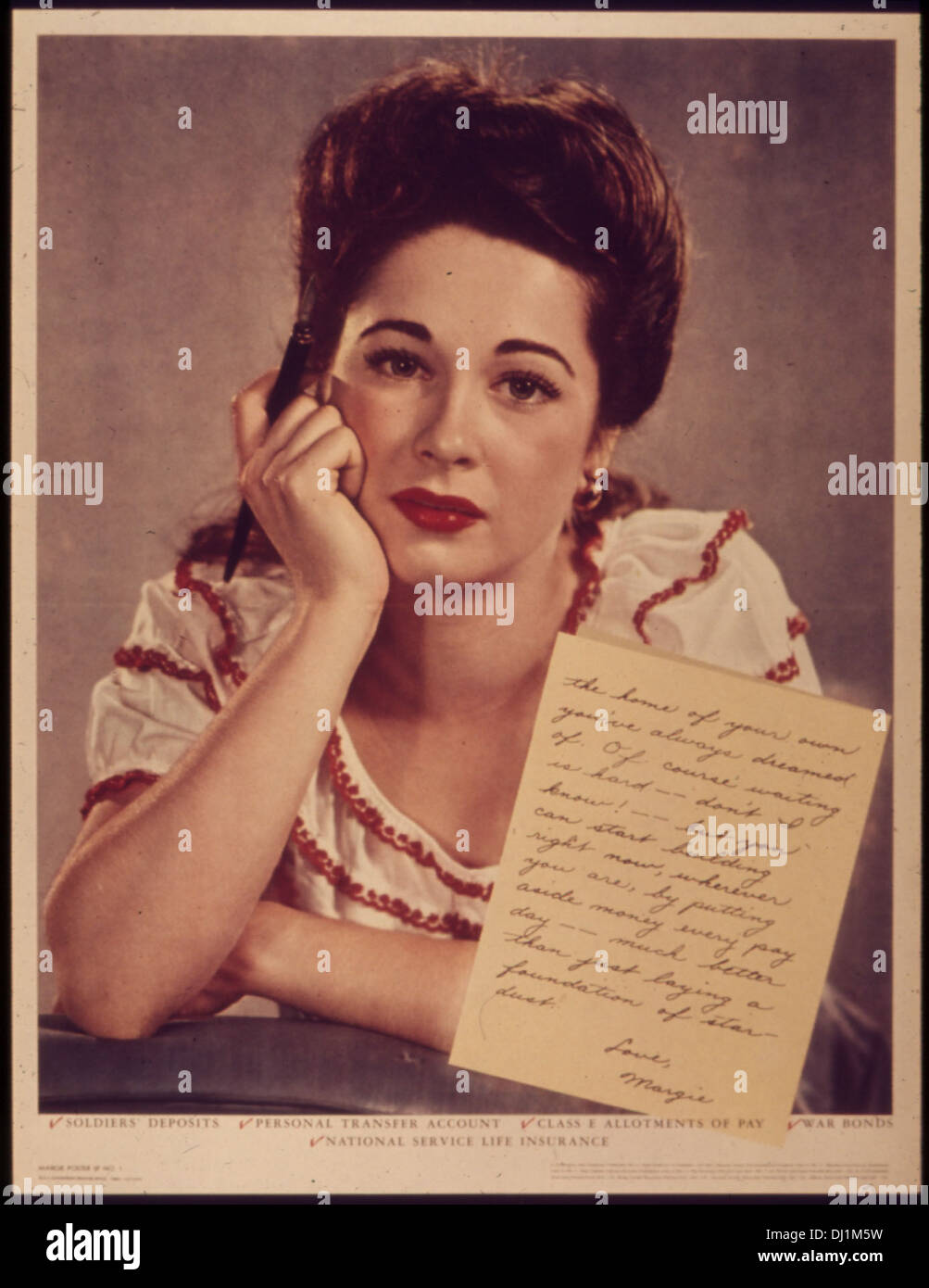 Margie poster no 1 - Lettres de soldats concernant les dépôts des soldats, transfert de compte personnel, Classe E... 987 Banque D'Images