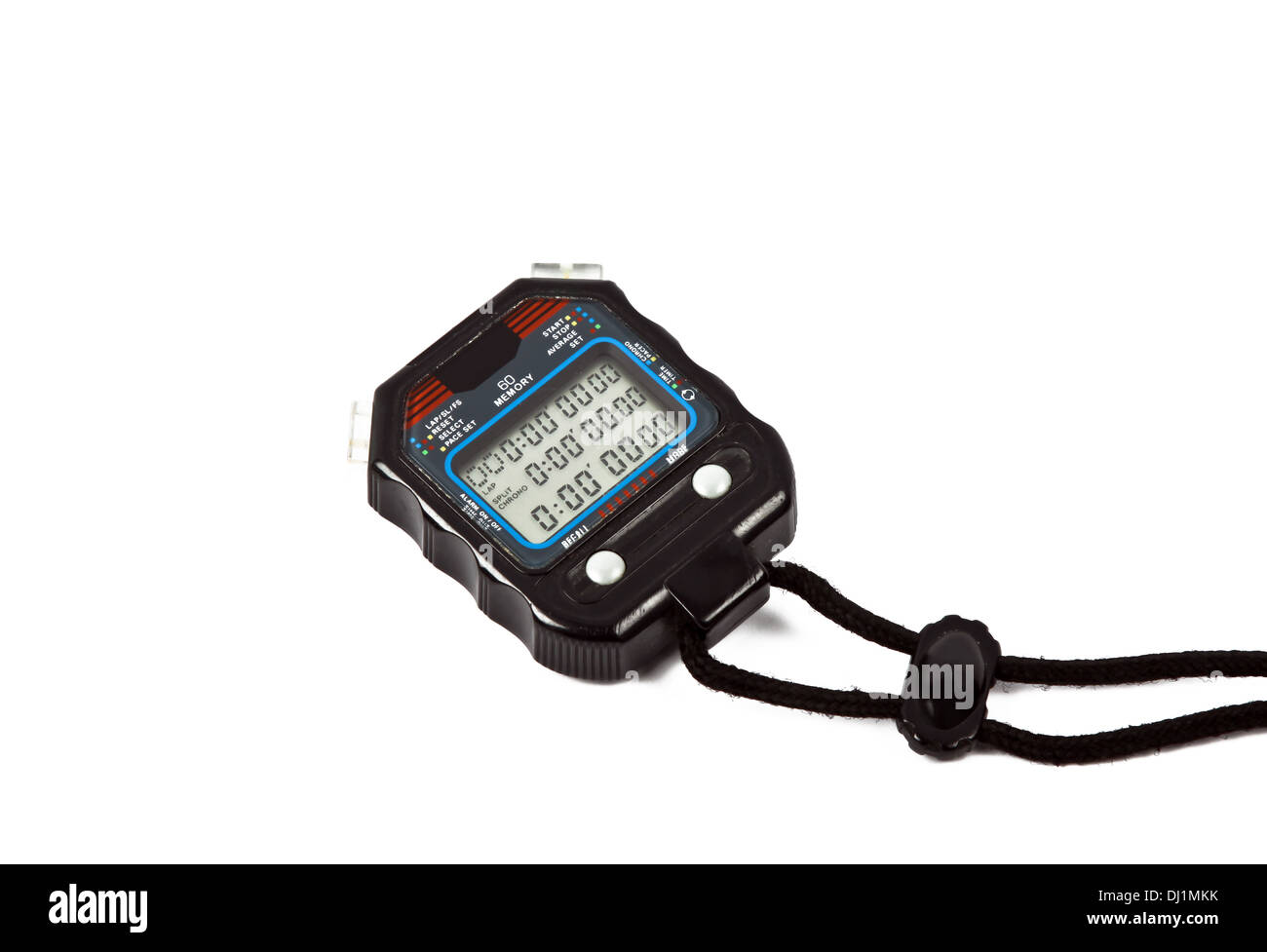 Chronomètre numérique noir isolé sur fond blanc Banque D'Images