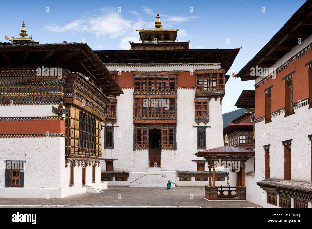 Le Bhoutan, Thimphu Dzong, salle de prière à l'intérieur de la cour du monastère Banque D'Images