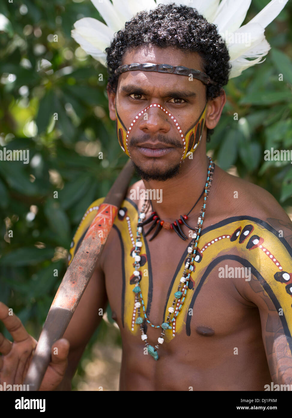Guerrier Tjapukai autochtones australiens du Queensland Nord Tropiques humides Banque D'Images