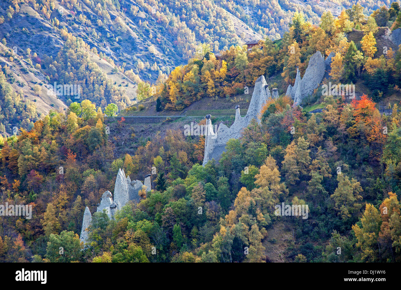 Les pyramides de terre, of Euseigne Valais, Suisse Banque D'Images