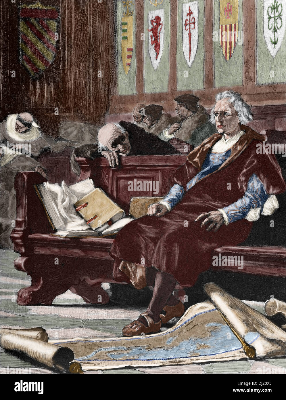 Christophe Colomb (1451-1506). Explorateur et navigateur génois. Gravure par Sheus dans l'illustration artistique, 1888. Banque D'Images