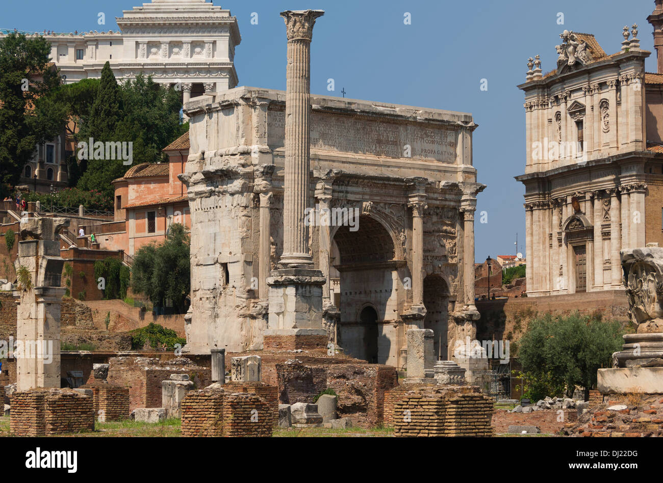 Arch Septime Sévère la colonne Phocas Forum Romanum Rome Banque D'Images