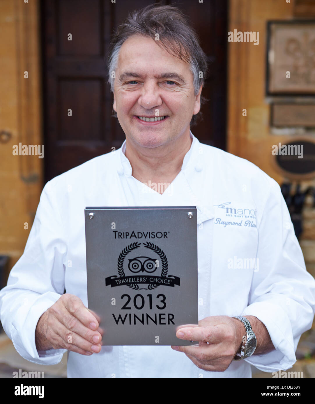 Le chef Raymond Blanc chez Le Manoir aux Quat saisons après avoir remporté un prix Choix des voyageurs de Tripadvisor Banque D'Images