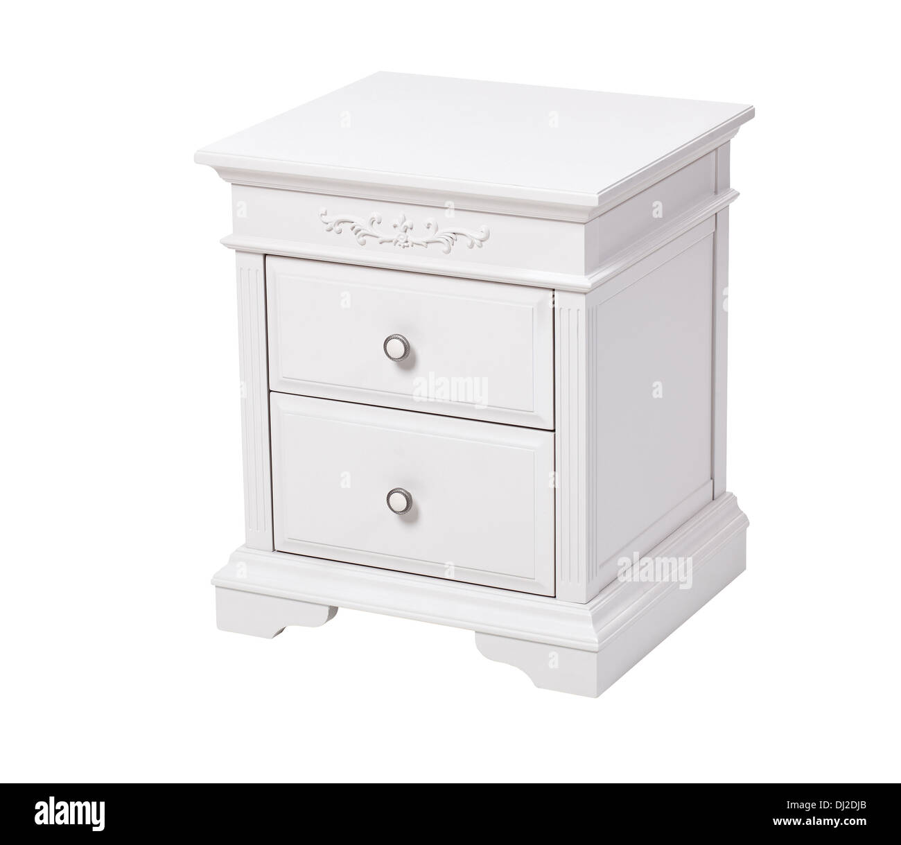 Table de chevet en bois élégant isolated over white Banque D'Images